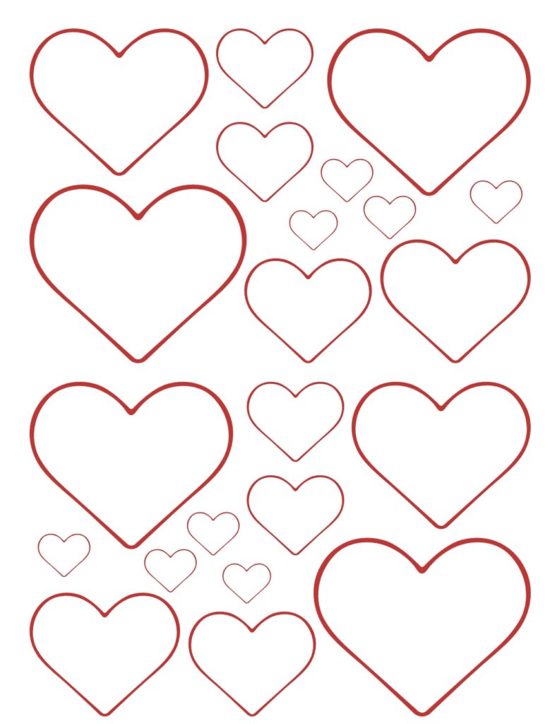red hearts small medium and large with red outline 